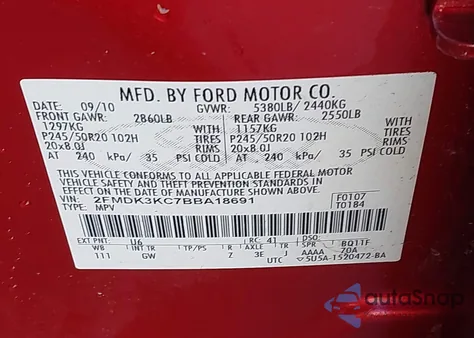 2011 Ford Edge Limited from USA, damaged, VIN 2FMDK3KC7BBA18691
